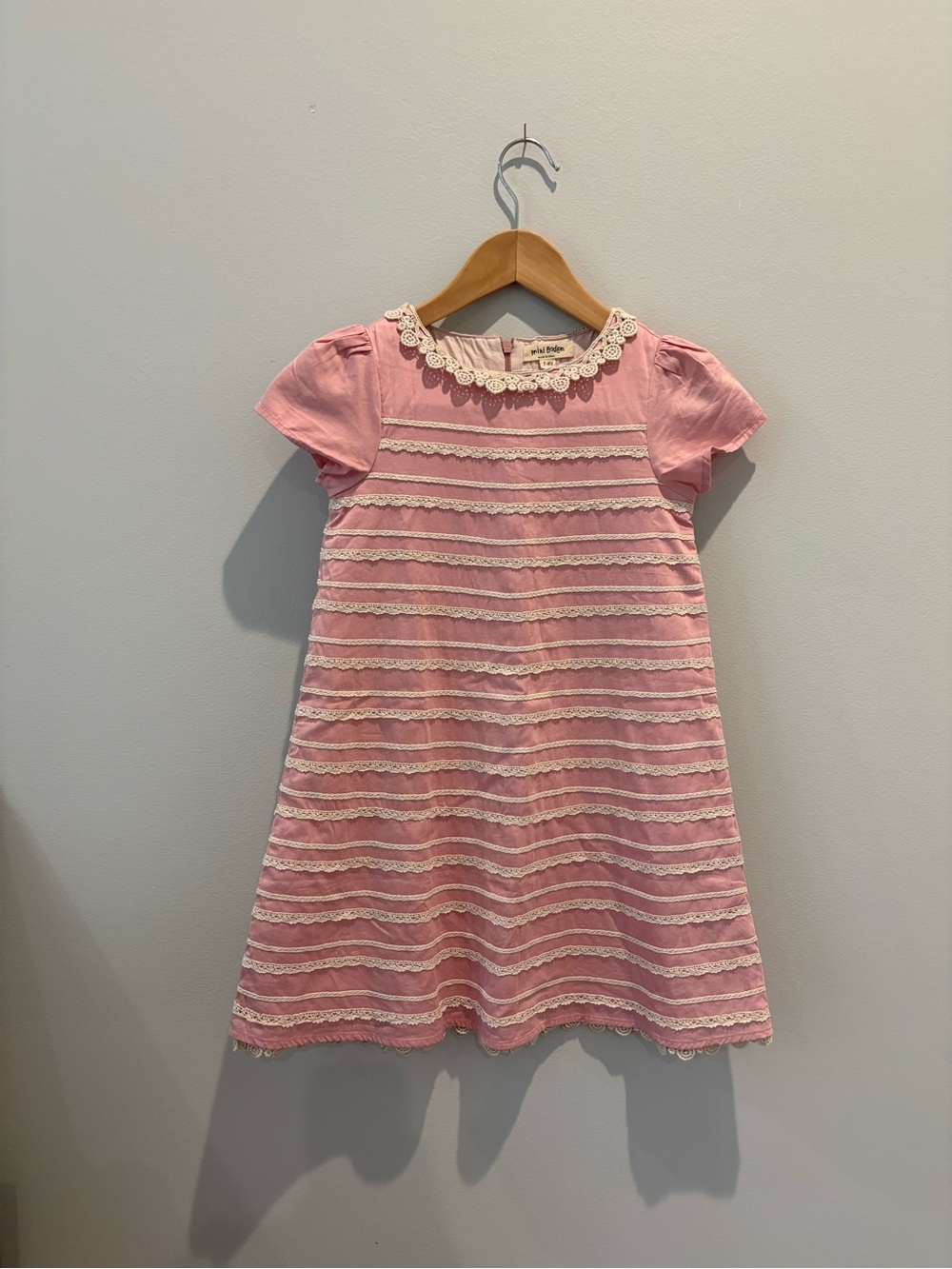 Mini Boden Pink Dress with Cream Lace Trim